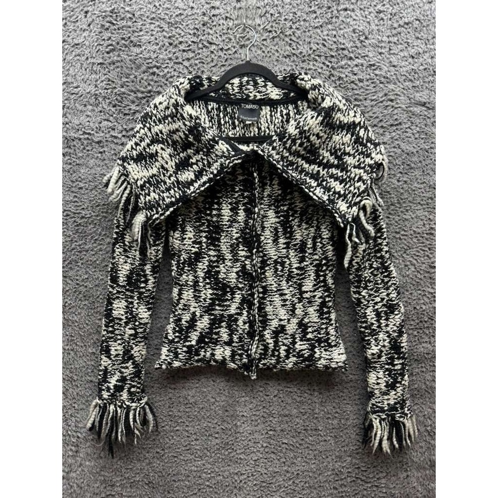 Tomaso‎ Stefanelli Shawl Collar Knitted Cardigan Black & White Womens Size 40
